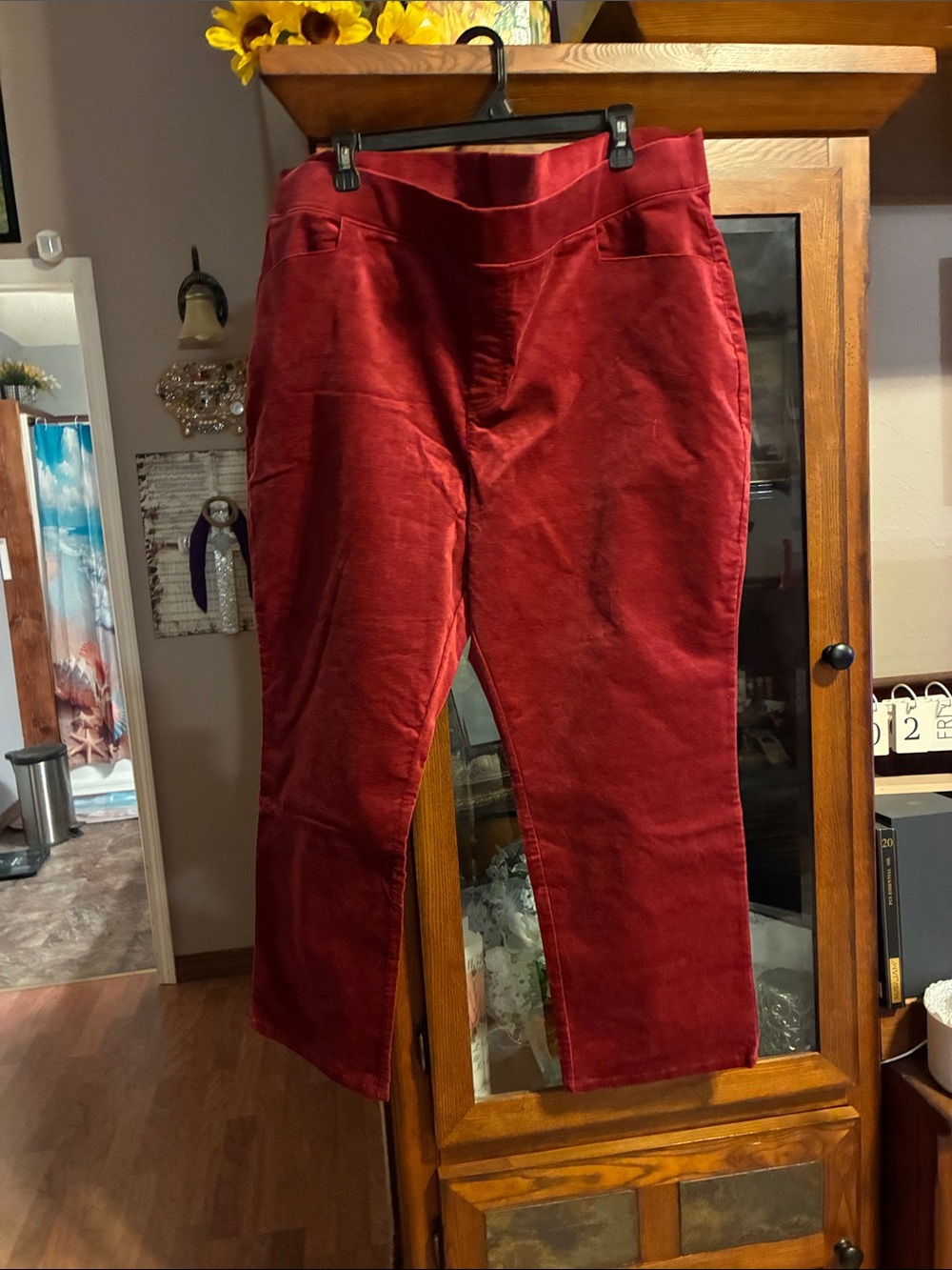 Denim&Co Deep Red Straight Leg Corduroy Jeans